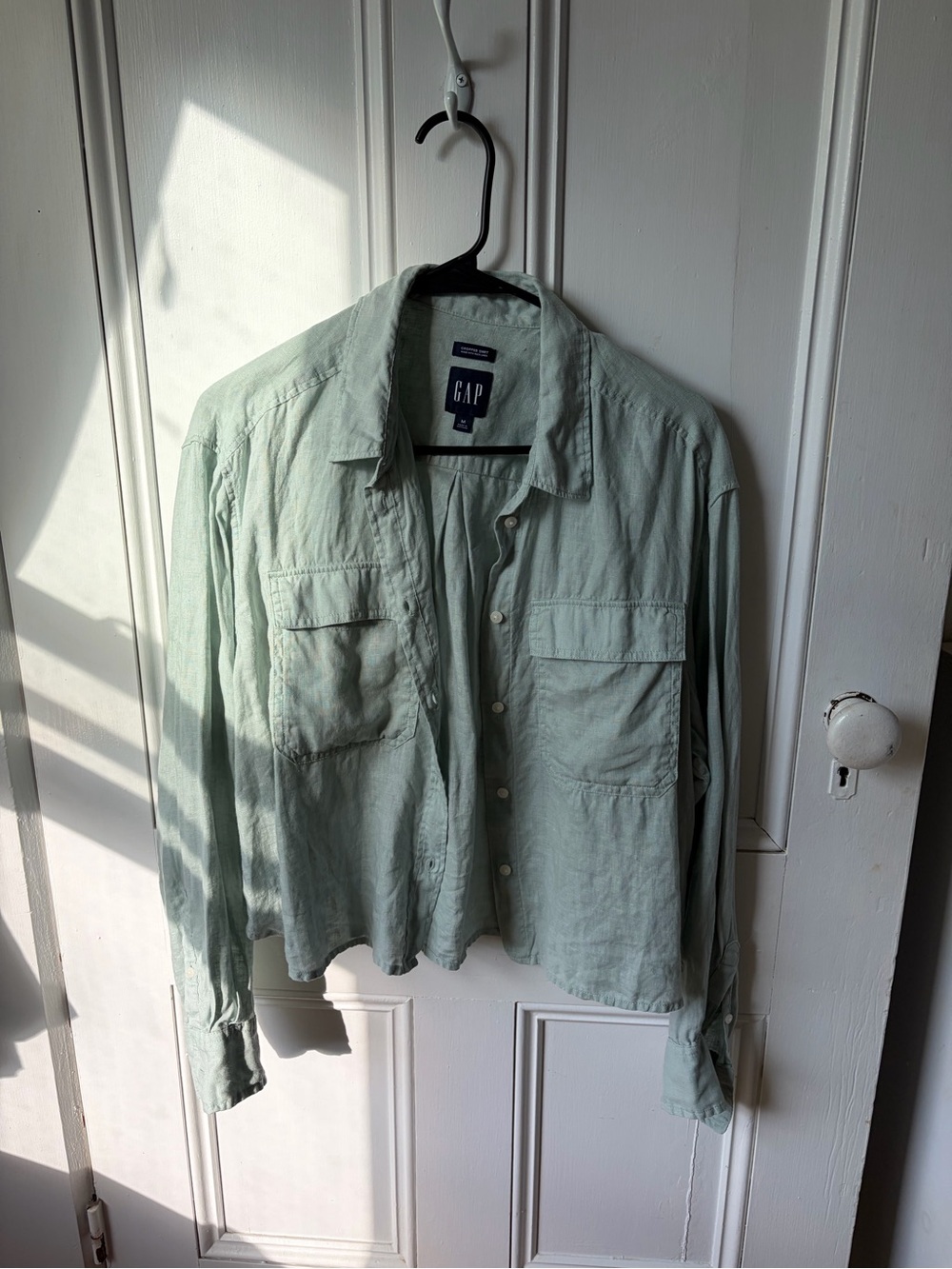 100% Linen GAP Women's Pale Sage Button-Up Shirt Jacket